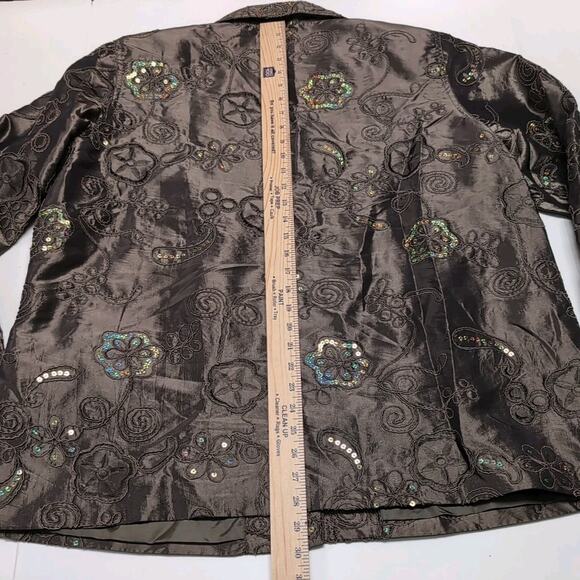 Susan Graver Sequin Embroidered Jacket Women's Plus Size 1X Green/Brown Dressy - Picture 14 of 16